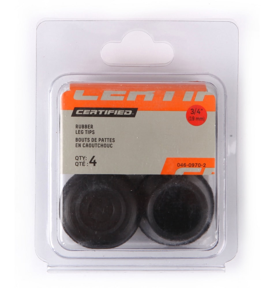 Certified Rubber Leg Tips, NonSkid Rubber Tips, Black, 4pc Canadian