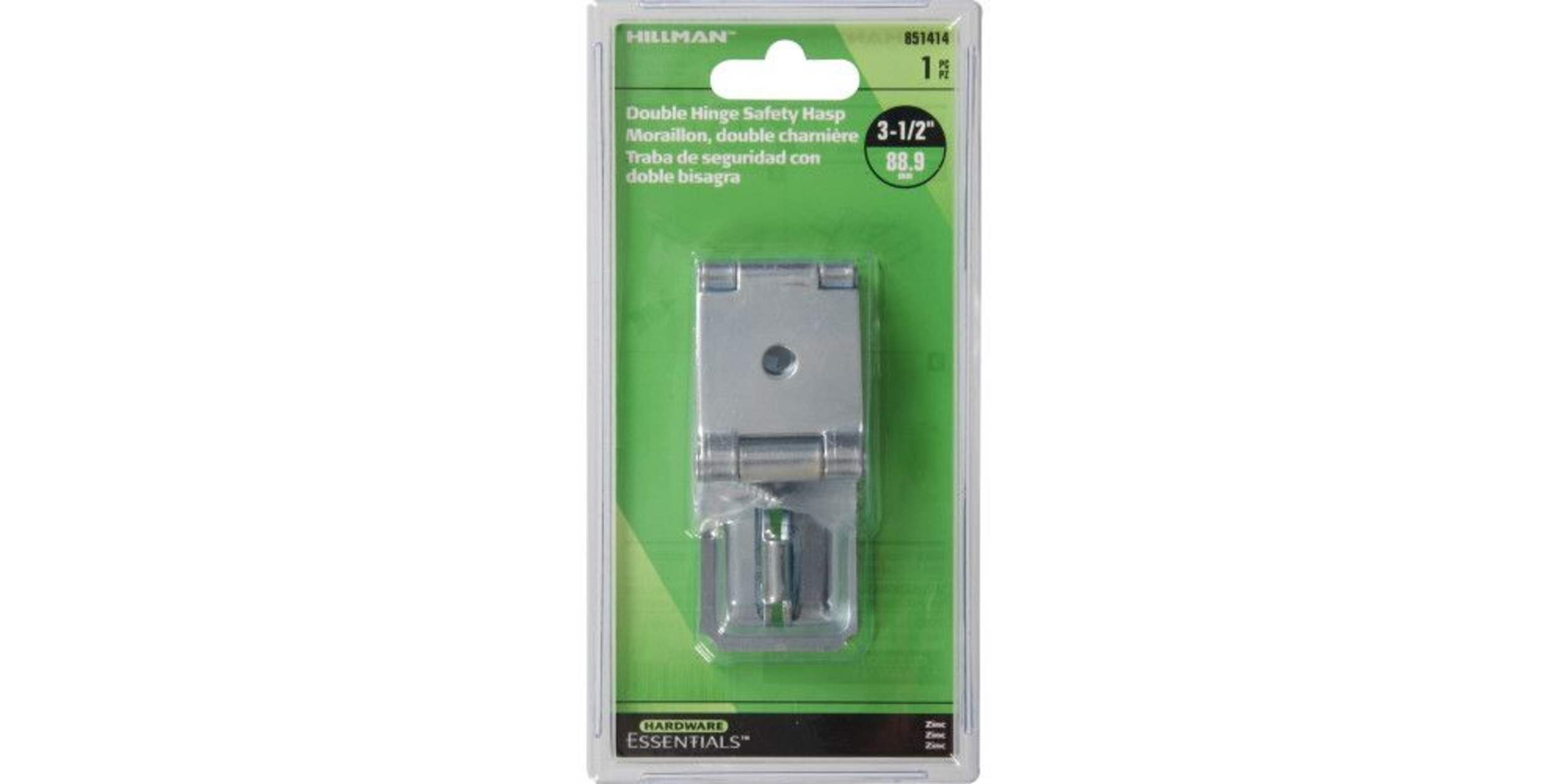 Hillman Fixed Staple Double Safety Hasp, Zinc-Plated, 3-1/2-in Front_Flat