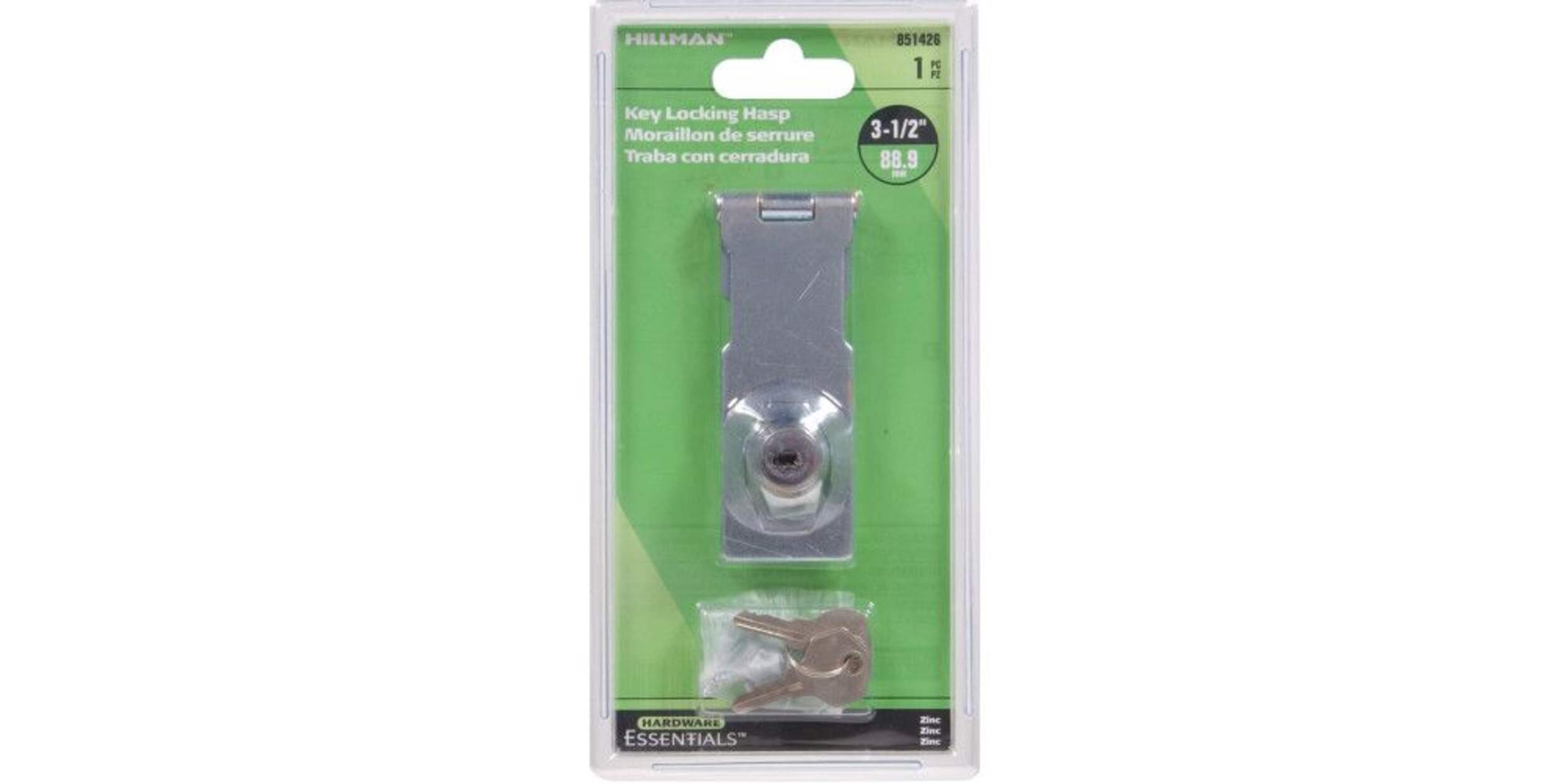 Hillman Key Locking Hasp, For Securing and Locking, Mounting Hardware Included, Zinc-Plated, 3-1/2-in Front_Flat