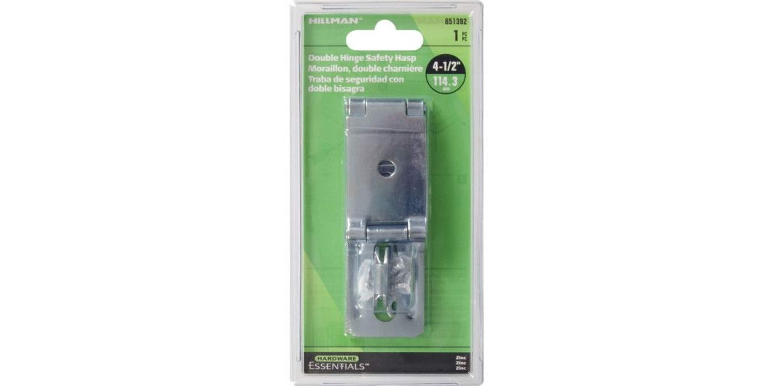 Hillman Fixed Staple Double Safety Hasp, Zinc-Plated, 4-1/2-in Front_Flat