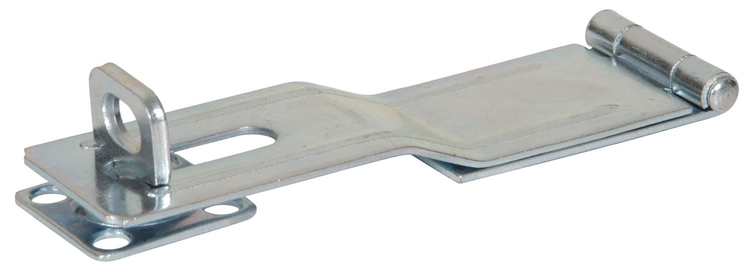 Hillman Swivel Staple Safety Hasp, Latching Without Padlock, Zinc-Plated, 6-in Front_Angled_Left