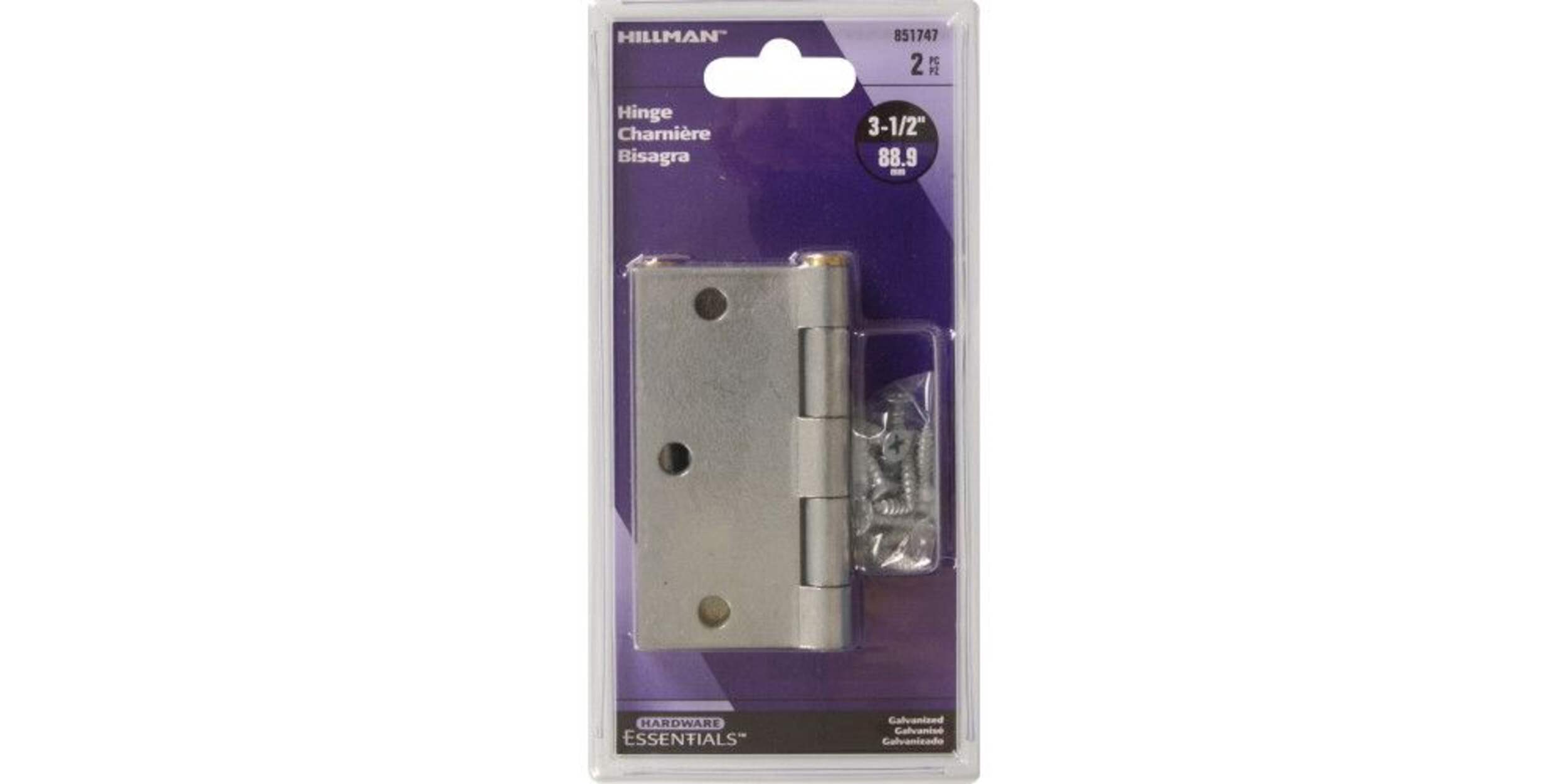 Hillman Galvanized Butt Hinge, For General Purpose, Removable Pins, 3-1/2-in Front_Flat