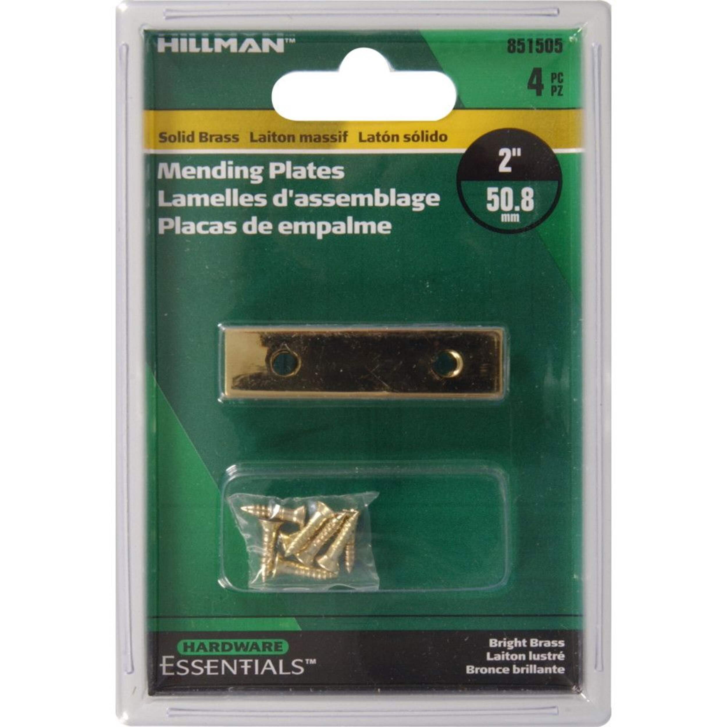 Hillman Decorative Mending Plate, Reinforcing Brackets, Brass Plated, Assorted Sizes Front_Flat