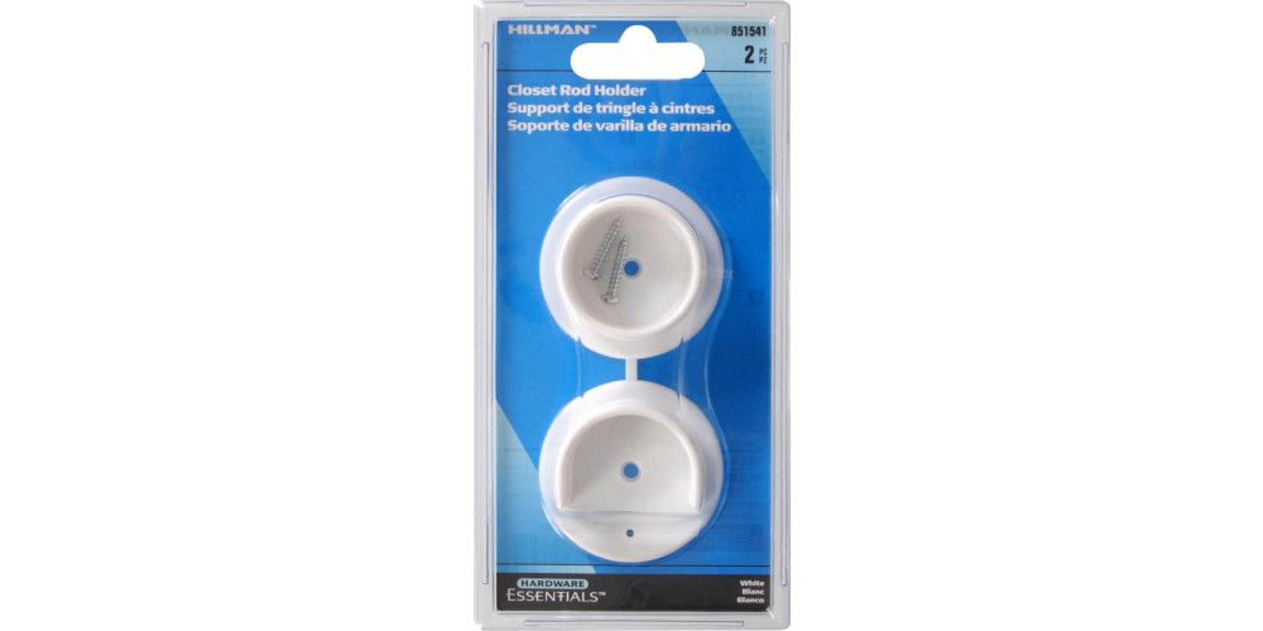 Porte-tringle de garde-robe Hillman, quincaillerie de fixation incluse, blanc, paq. 2 Front_Flat