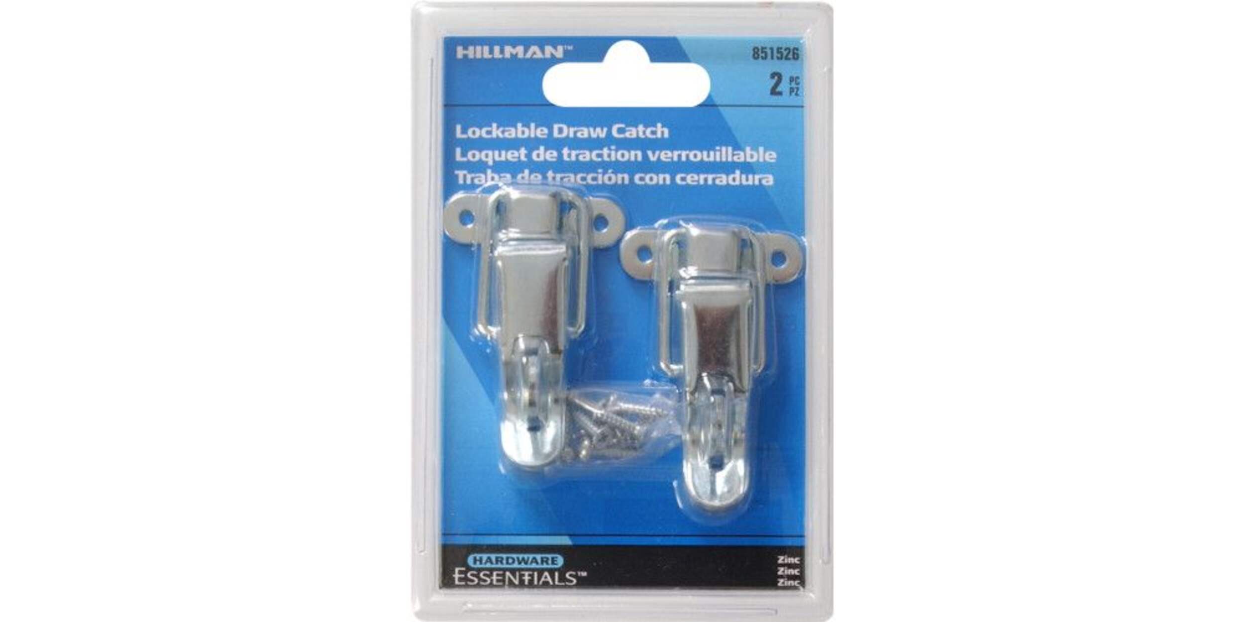 Serrure à loquet de tiroir Hillman, montage en surface, zingué Front_Flat