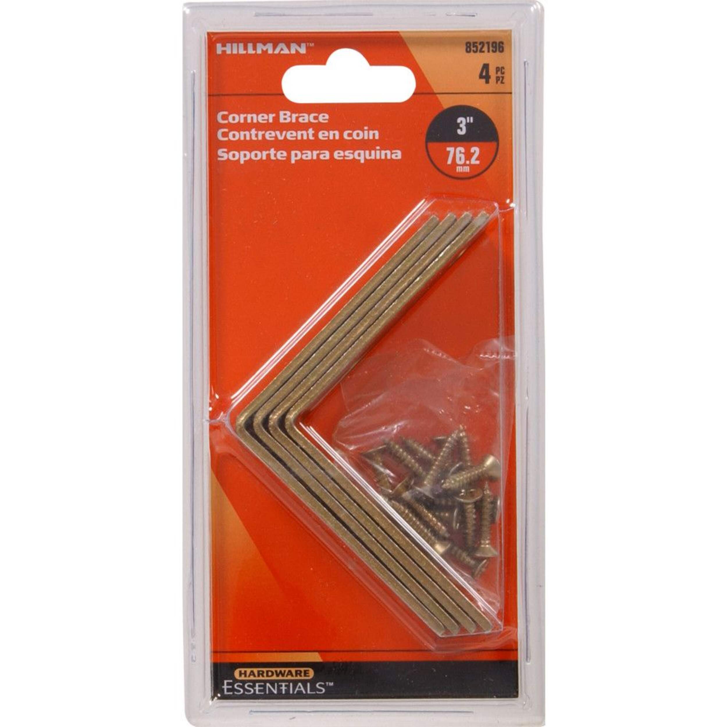 Hillman Corner Brace, Zinc & Yellow Dichromate, 3 x 3/4-in, 4-pk Front_Flat