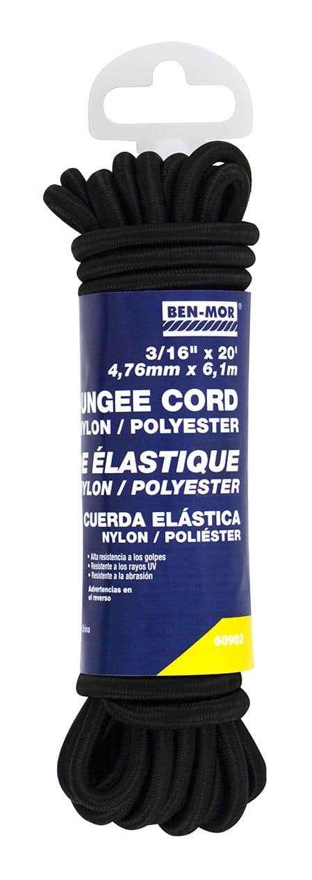 Ben-Mor Elastic Bungee Nylon Shock Cord, Black, 20-ft, Assorted