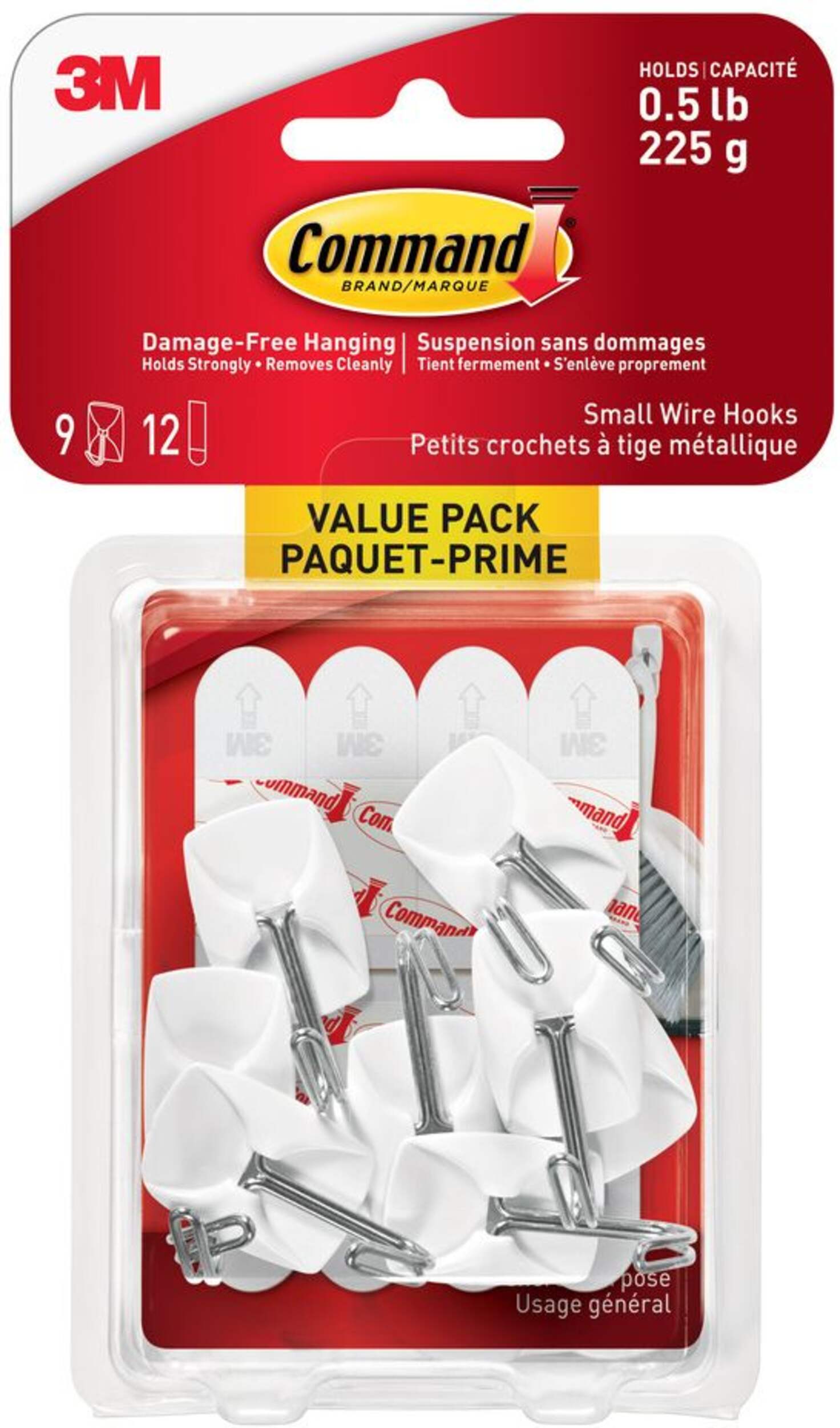 Command Small Wire Hooks Value Pack with Adhesive Strips, White, 0.5-lbs, 9 Strips per Pack Front_Flat