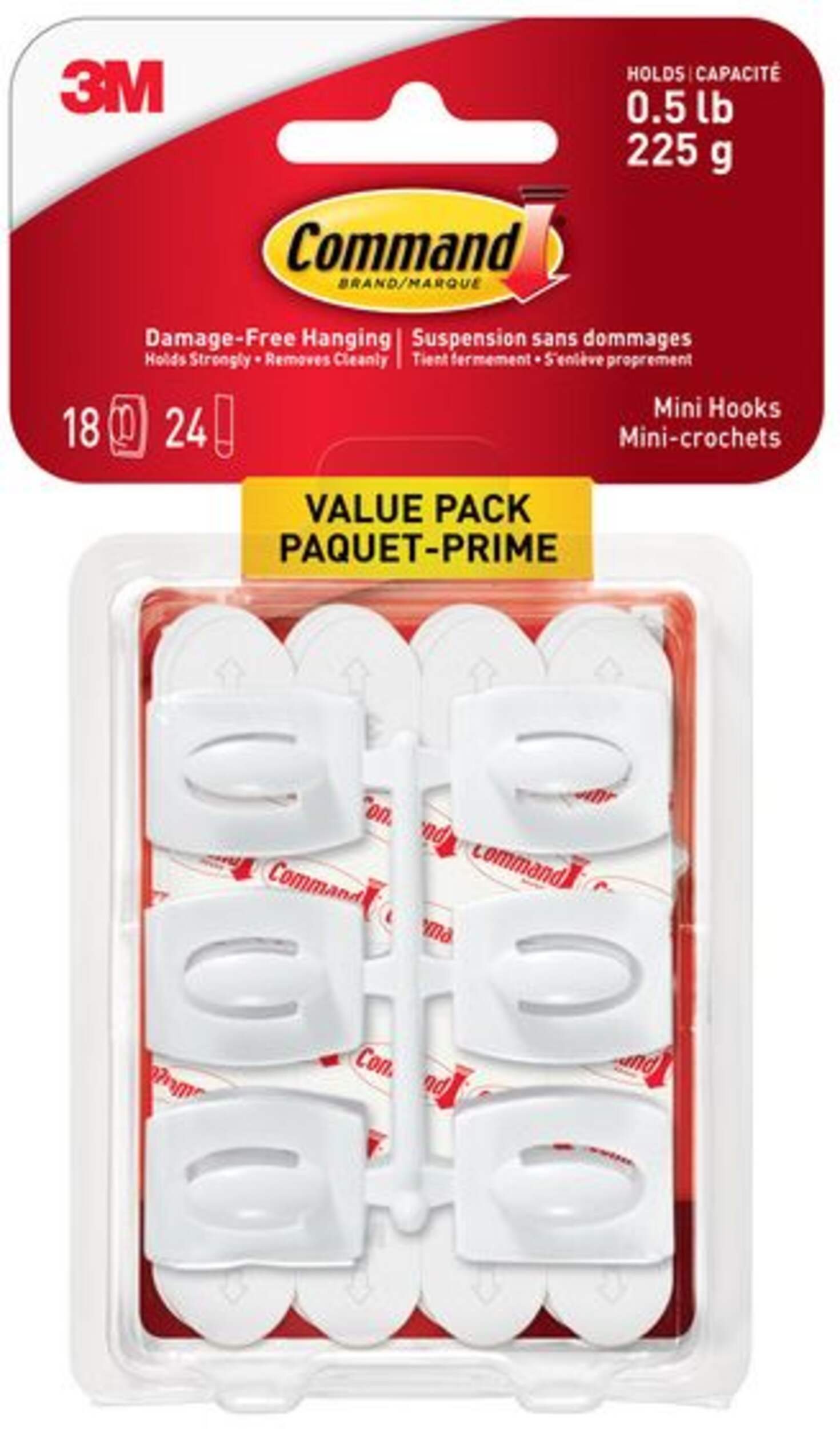 Mini crochets Command, avec bandes adhésives, transparent, paquet économique, 0,5 lb, paq. 18 Front_Flat