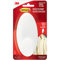 Command Large Clothes Hanger Organizing Hook with Adhesive Strips, White, 7.5-lbs, 1 Strip per Pack