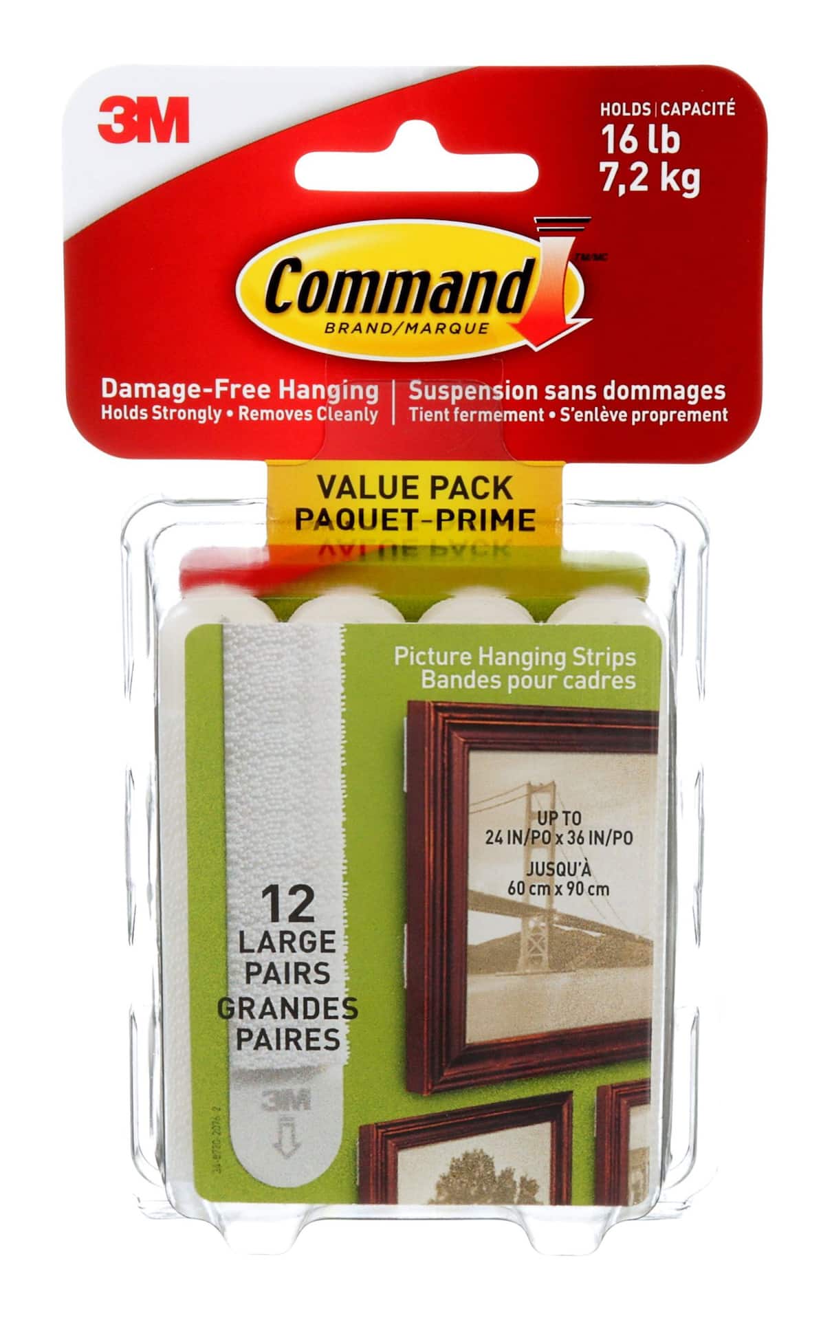 Command 20 Lb XL Heavyweight Picture Hanging Strips, White, Damage