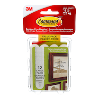 Command Large Adhesive Picture Hanging Strips Value Pack, White, 16-lbs, 12 Strips per Pack Front_Flat