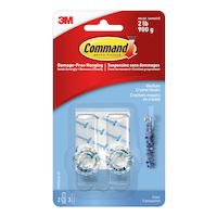 Command Medium Decorative Crystal Hooks with Adhesive Strips, Clear, 2-lbs, 2 Strips per Pack