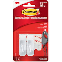Command Small Utility Hooks Value Pack with Adhesive Strips, White, 1-lb, 2 Strips per Pack Front_Flat
