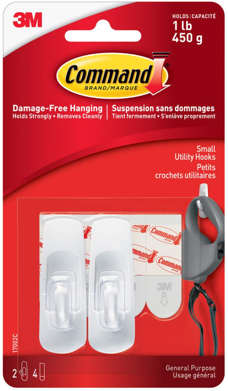 Command Small Utility Hooks Value Pack with Adhesive Strips, White, 1-lb, 2  Strips per Pack