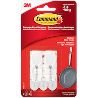Crochets à bascule à tige métallique Command avec bandes adhésives, moyen, blanc, 2 lb, paq. 2 Front_Flat