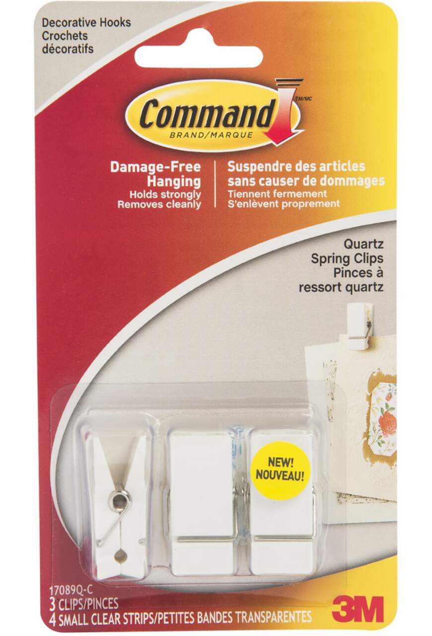 Command Small Quartz Spring Clips with Clear Adhesive Strips, White, 3  Strips per Pack