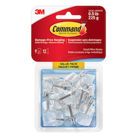 Crochets en fil métallique Command avec bandes adhésives, paquet économique, transparent, 0,5 lb, petit, paquet de 9 Front_Flat