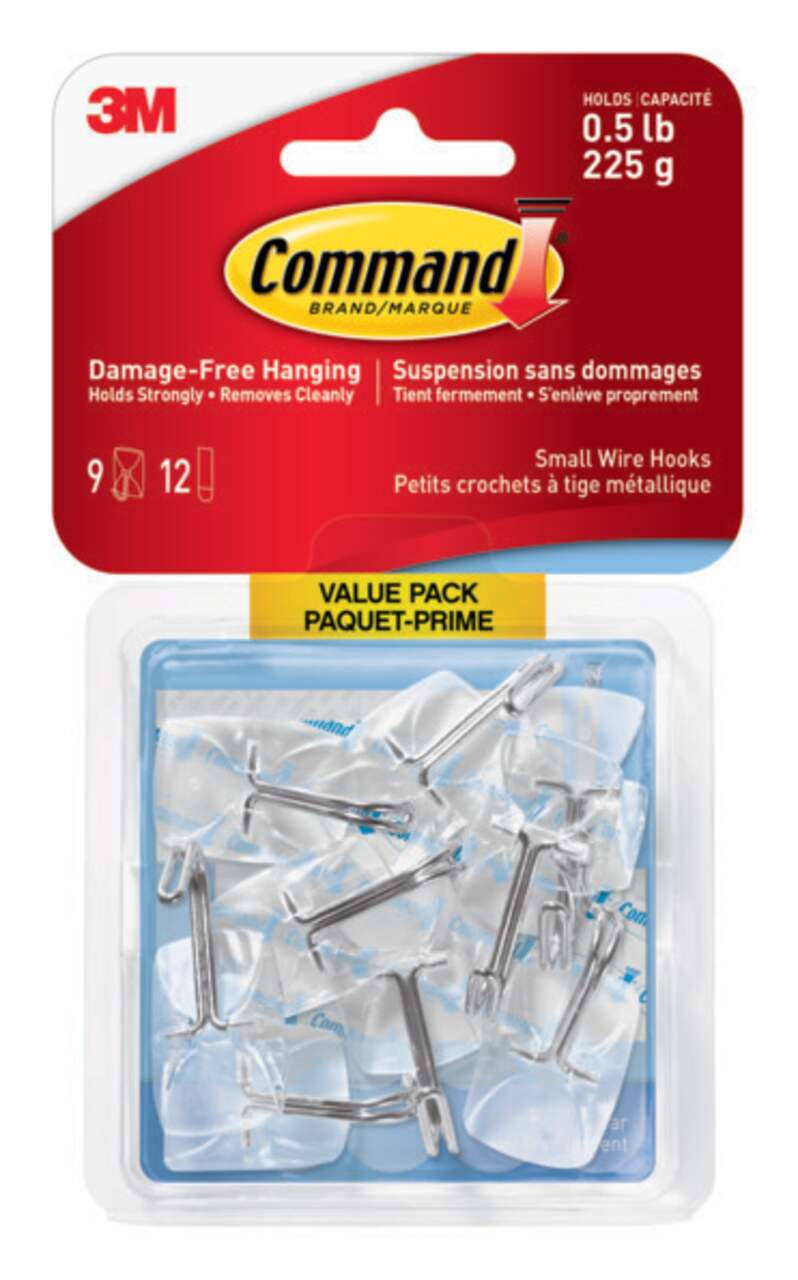Command Small Wire Hooks Value Pack with Adhesive Strips, Clear, 0.5-lbs, 9  Strips per Pack