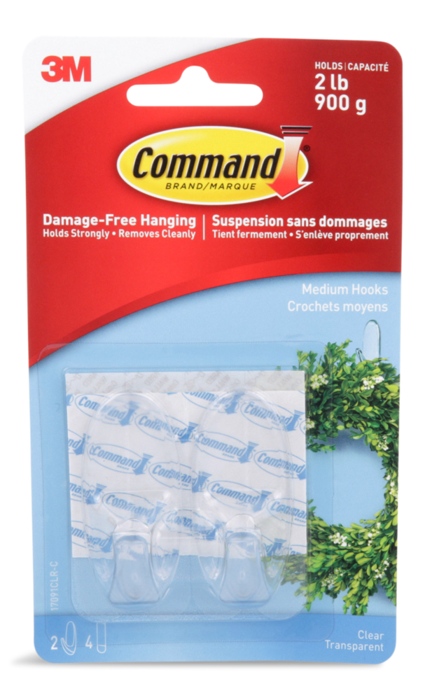 Command Medium Clear Hooks and Strips, Damage Free, 2-lb Capacity Front_Flat