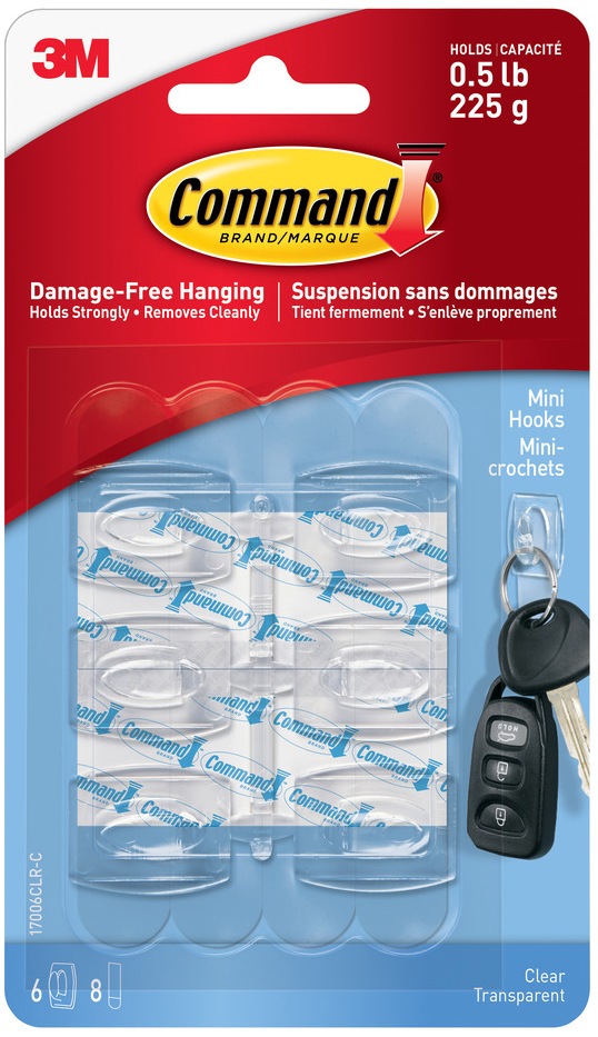 Command Mini Clear Hooks and Strips Work, Damage Free Hanging, 0.5lb