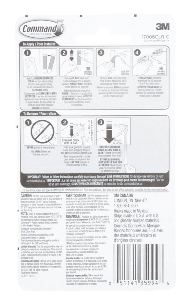 Command Mini Clear Hooks and Strips Work, Damage Free Hanging, 0.5-lb Capacity Back_Flat