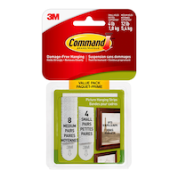 Command Adhesive Picture Hanging Strips Value Pack, White, 4-lbs to 12-lbs, Assorted Sizes, 12-pk Front_Flat