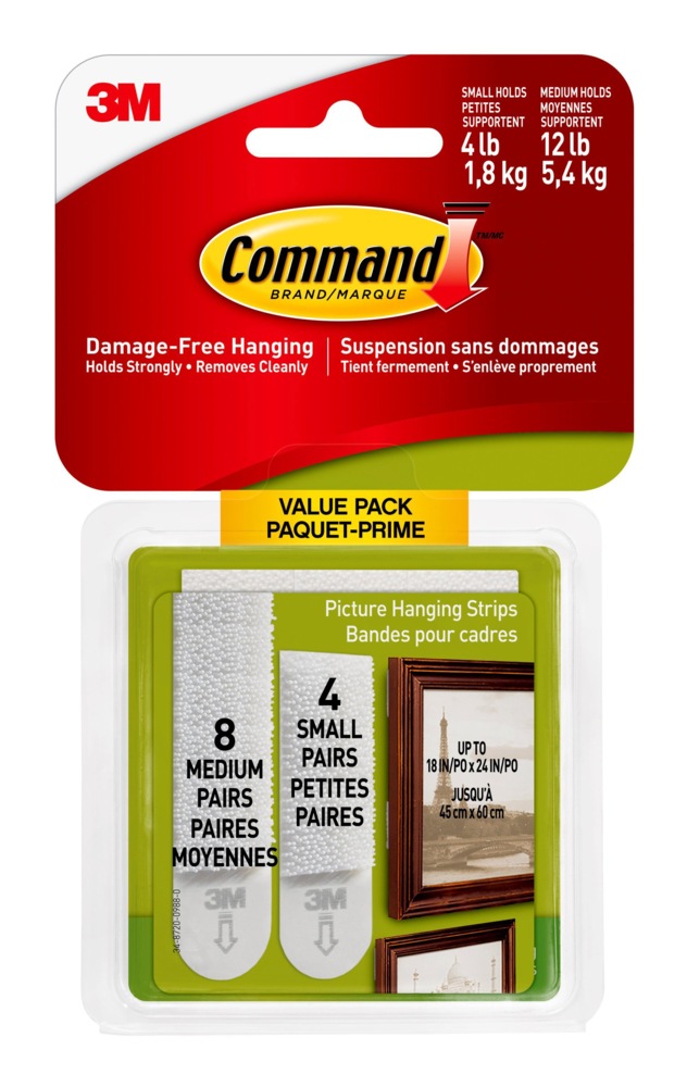 Command Adhesive Picture Hanging Strips Value Pack, White, 4lbs to 12