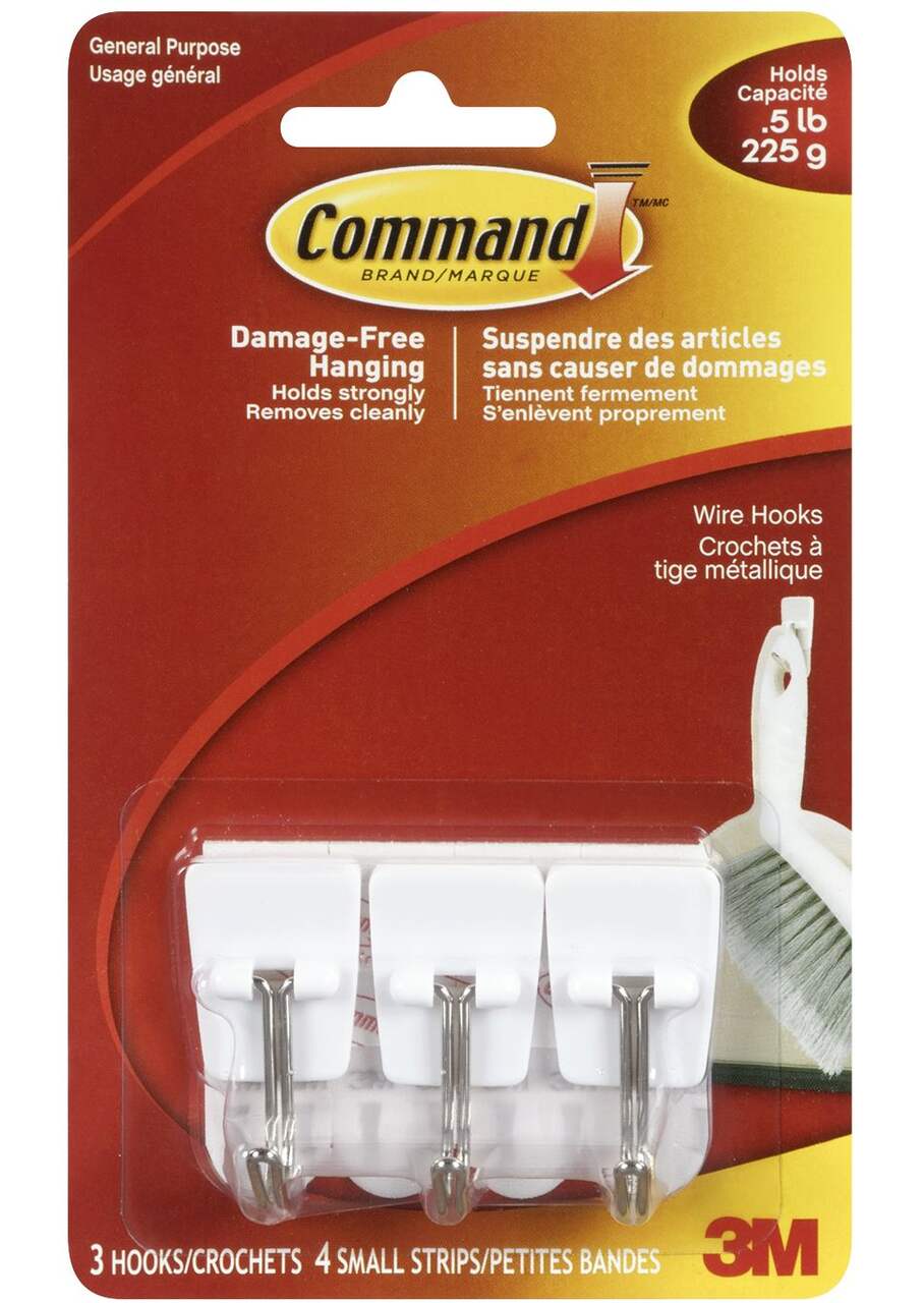 Command Micro Wire Utensil Hooks with Adhesive Strips, White, 0.5-lbs, 3  Strips Per Pack