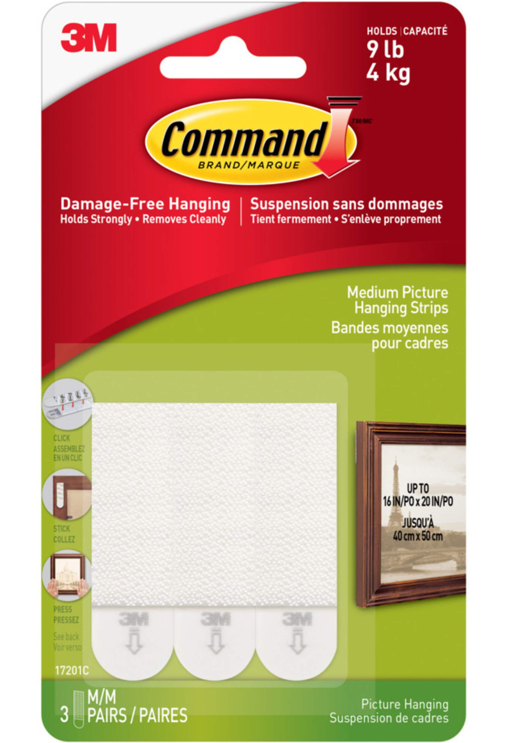 Bandes adhésives pour tableaux Command, format moyen, blanc, 9 lb, paq