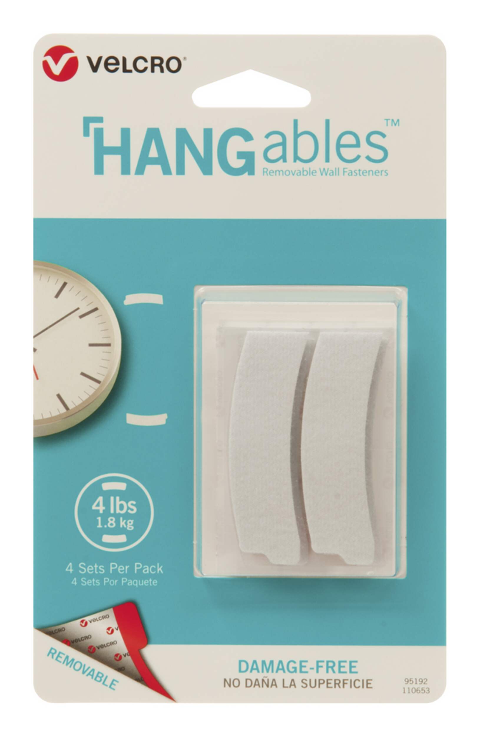 Pièces courbes adhésives amovibles Velcro HANGables, blanc, 4 lb, 21/2