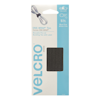 Velcro ONE-WRAP Adjustable Reusable Velcro Hook and Loop Ties with Tab, Black, 8 x 1/2-in, 5-pk Front_Flat