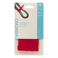 Velcro ONE-WRAP Adjustable Reusable Velcro Hook and Loop Ties, Red, 11 x 1/2-in, 6-pk Front_Flat