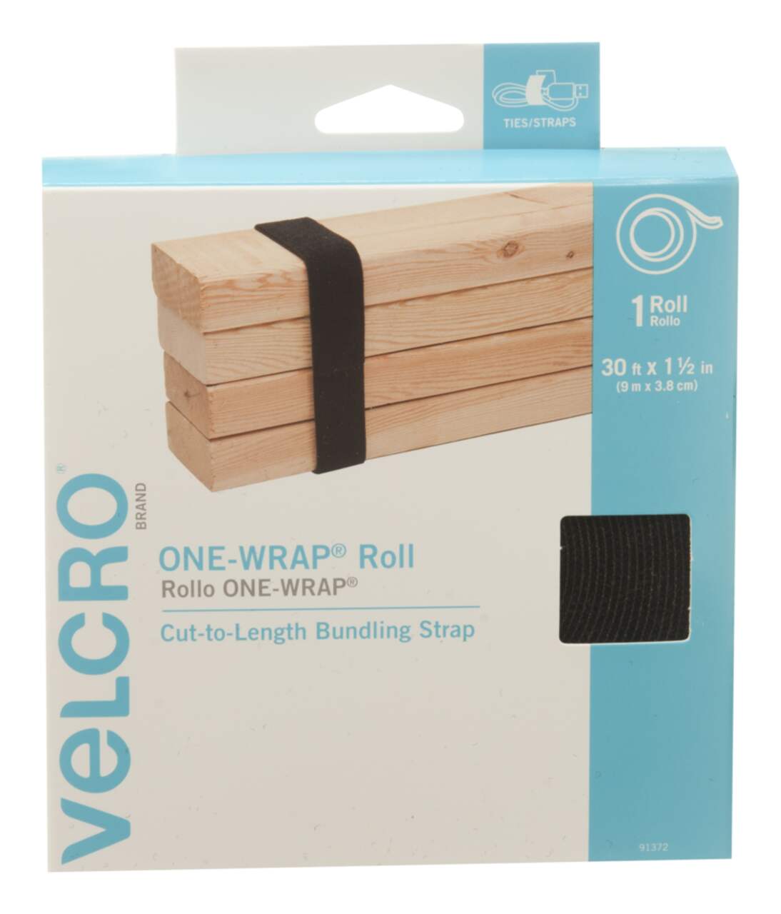 Velcro ONE-WRAP Adjustable Reusable Velcro Hook and Loop Strap, Black Roll,  30-ft x 1-1/2-in, 1-pk