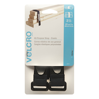 Velcro Adjustable Reusable All-Purpose Nylon Elastic Straps with Buckle, Black, 27 x 1-in, 2-pk Front_Flat
