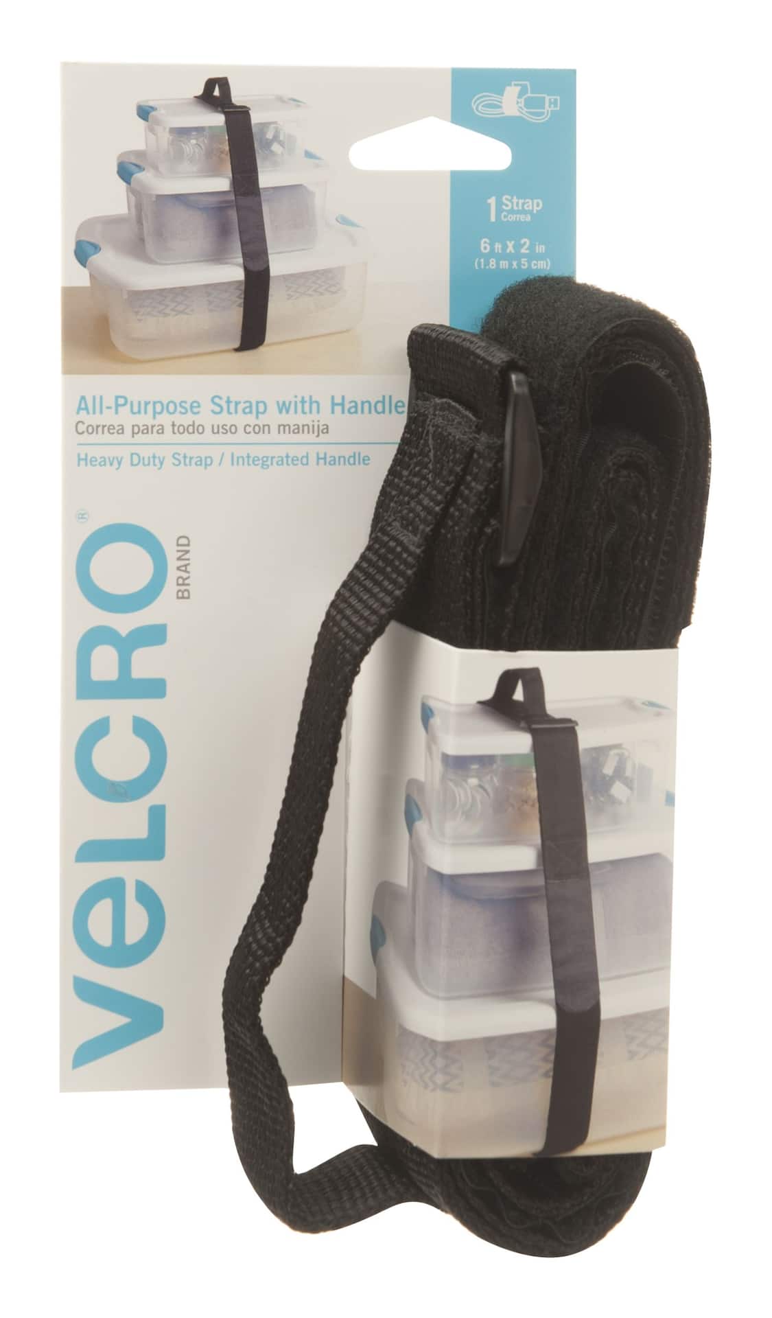 Velcro Adjustable Reusable All-Purpose Nylon Strap with Handle, Black, 6-ft  X 2-in, 1-pk