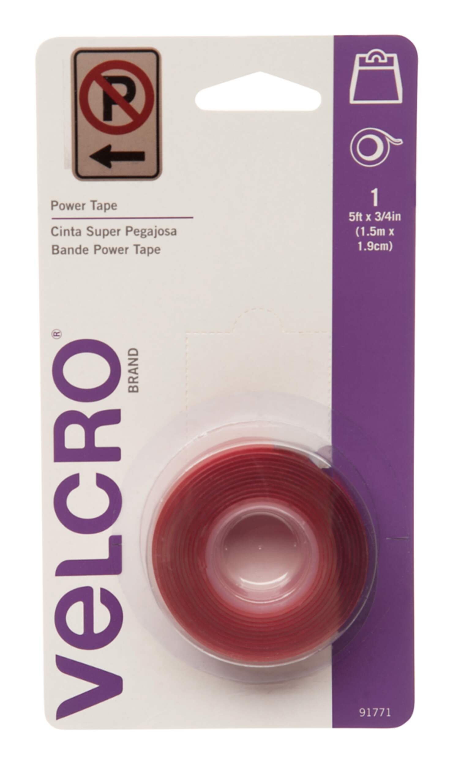 Ruban adhésif puissant Velcro, transparent, 5 pi x 3/4 po Front_Flat