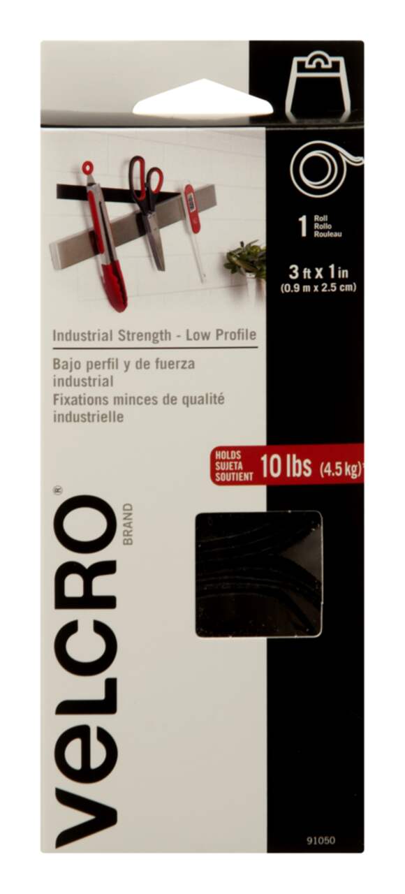 Velcro Industrial Strength Low Profile Heavy Duty Tape, Black, 10-lbs, 3-ft  x 1-in, 1-pk