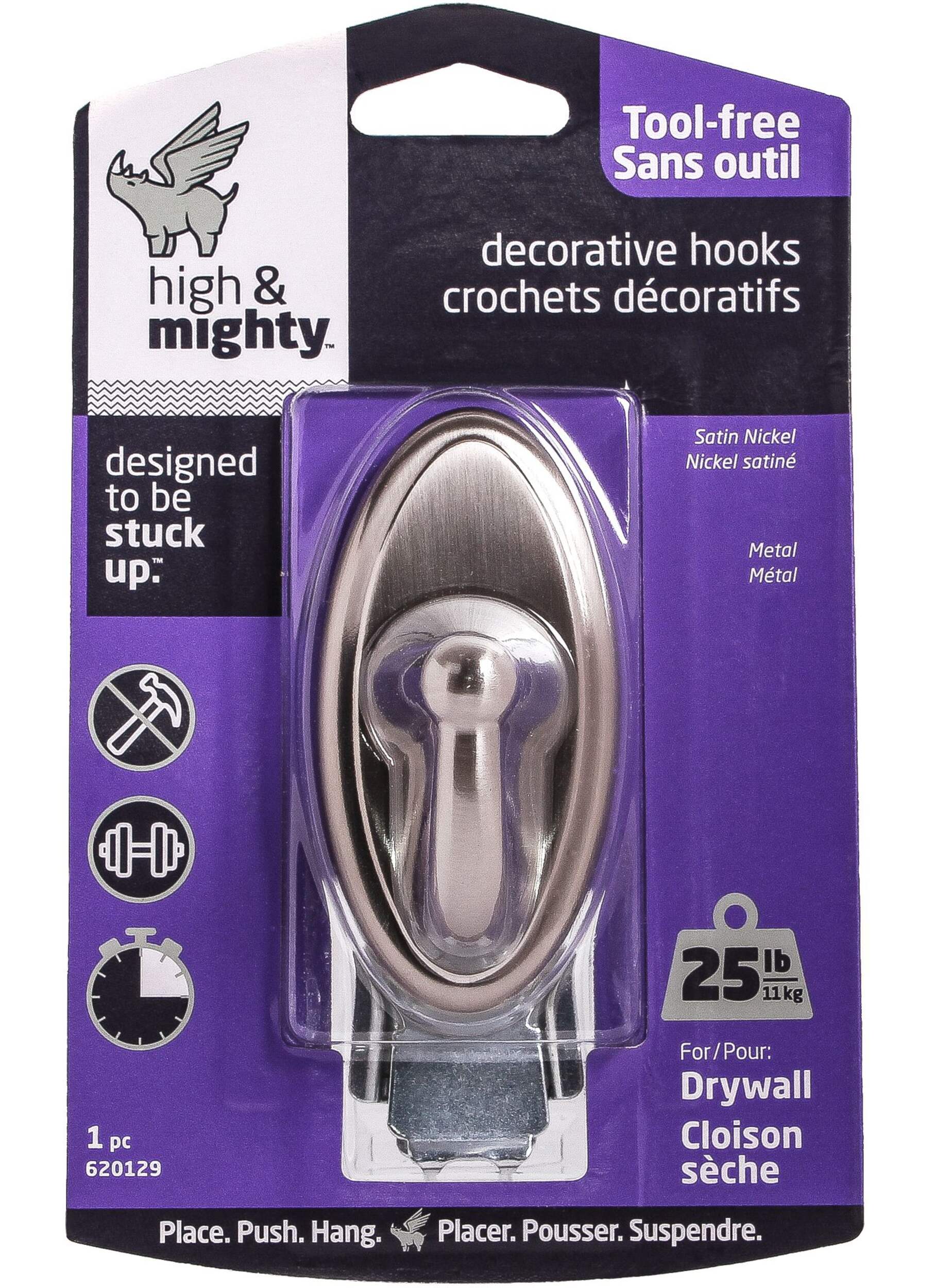 High & Mighty Large Oval Metal Hook, 25lb Capacity, Assorted Colours