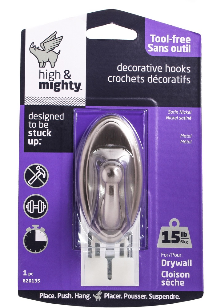 High & Mighty Small Oval Metal Hook, 15lb Capacity, Assorted Colours