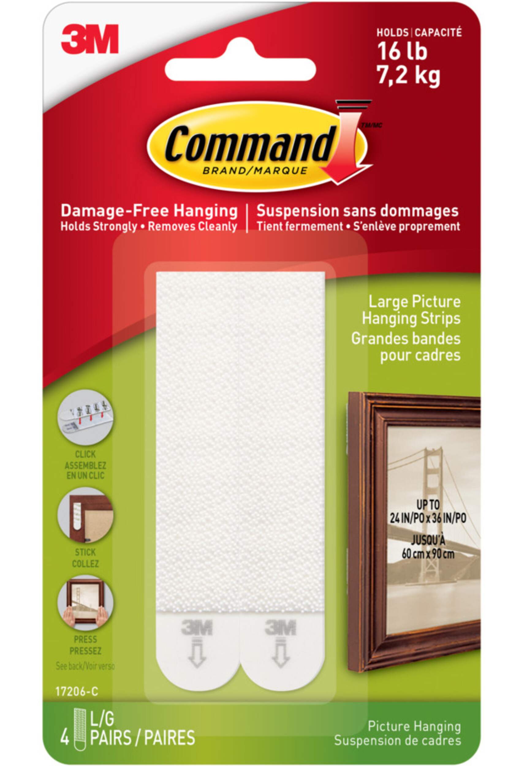 Command Large Adhesive Picture Hanging Strips, White, 16lbs, 4 Strips