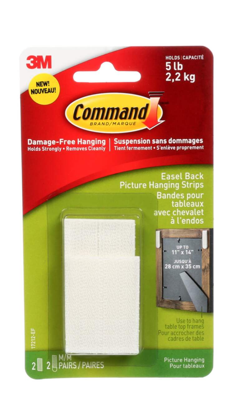 Command Adhesive Easel Back Picture Hanging Strips, White, 5-lbs, 2-pk