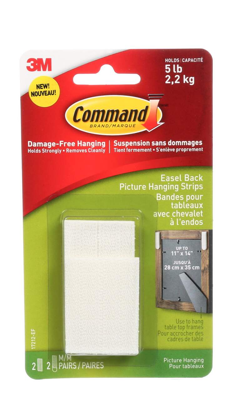 Command Adhesive Easel Back Picture Hanging Strips, White, 5-lbs, 2 Strips  per Pack