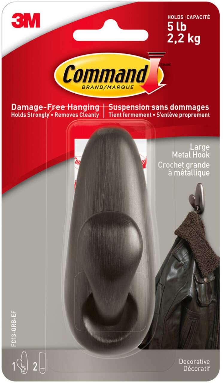 Command Large Decorative Metallic Hook with Adhesive Strips, Oil Rubbed  Bronze, 5-lbs, 1 Strip per Pack