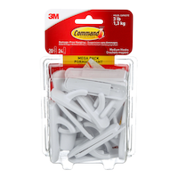 Command Medium Hooks Mega Pack with Adhesive Strips, White, 3-lbs, 20 Hooks/Pack