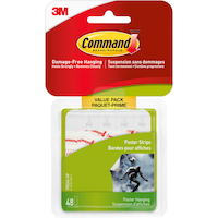 Command Small Adhesive Poster Hanging Strips Value Pack for Small Posters, White, 48 Strips per Pack