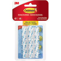 Command Adhesive Decorating Clips Value Pack with Adhesive Strips, Clear, 40 Strips per Pack