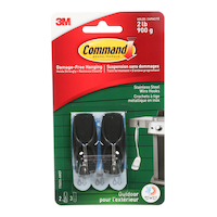 Crochets en fil métallique adhésifs Command avec bandes adhésives, extérieur, acier inoxydable, 2 lb, paq. 2 Front_Flat