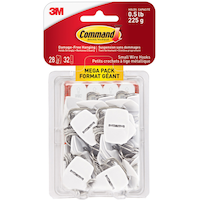 Command Small Utensils Wire Hooks Mega Pack with Adhesive Strips, White, 0.5-lbs, 28 Hooks/Pack