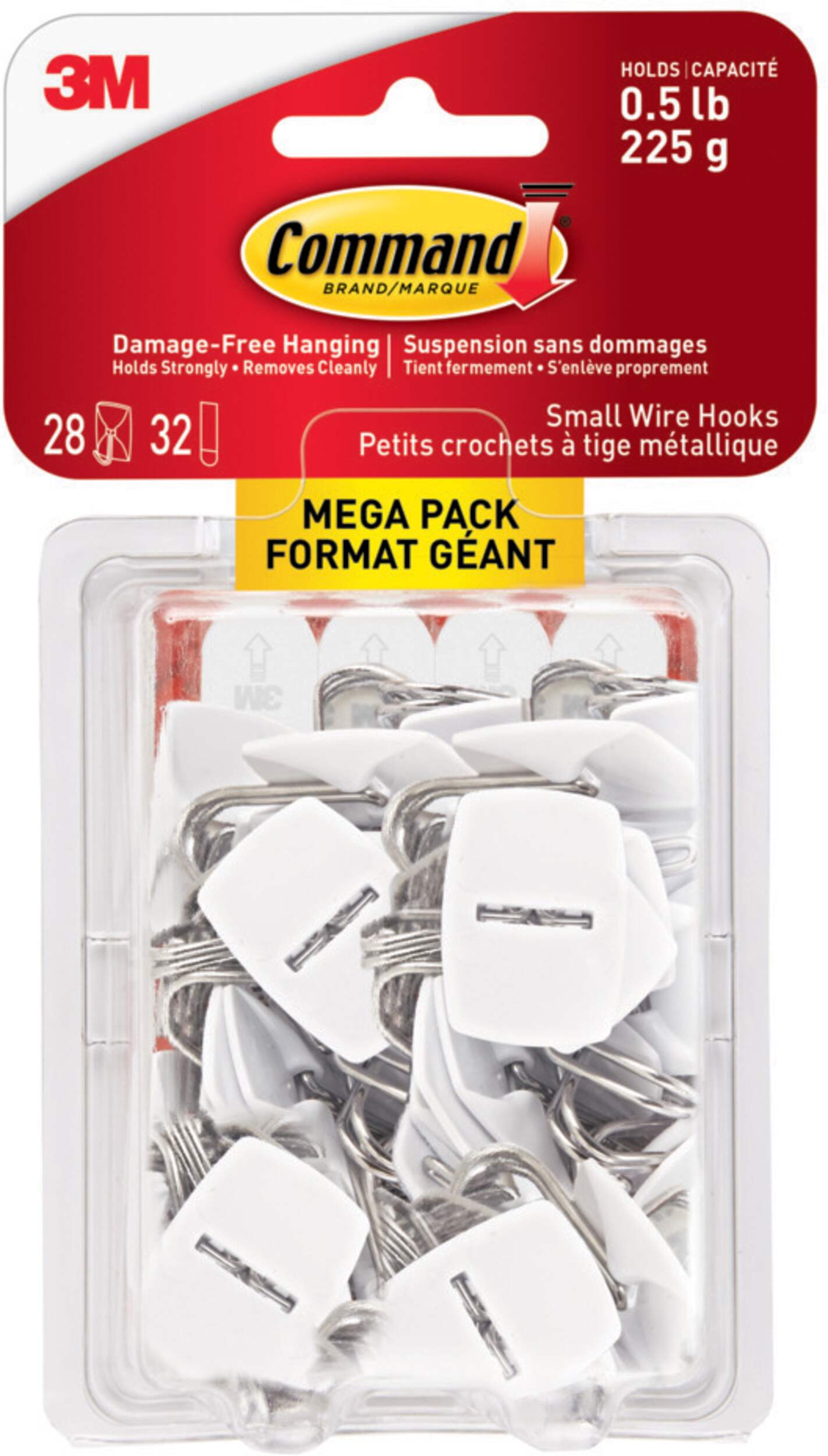 Crochets en fil métallique pour petits ustensiles Command avec bandes adhésives, paquet format géant, blanc, 0,5 lb, paq. 28 crochets Front_Flat
